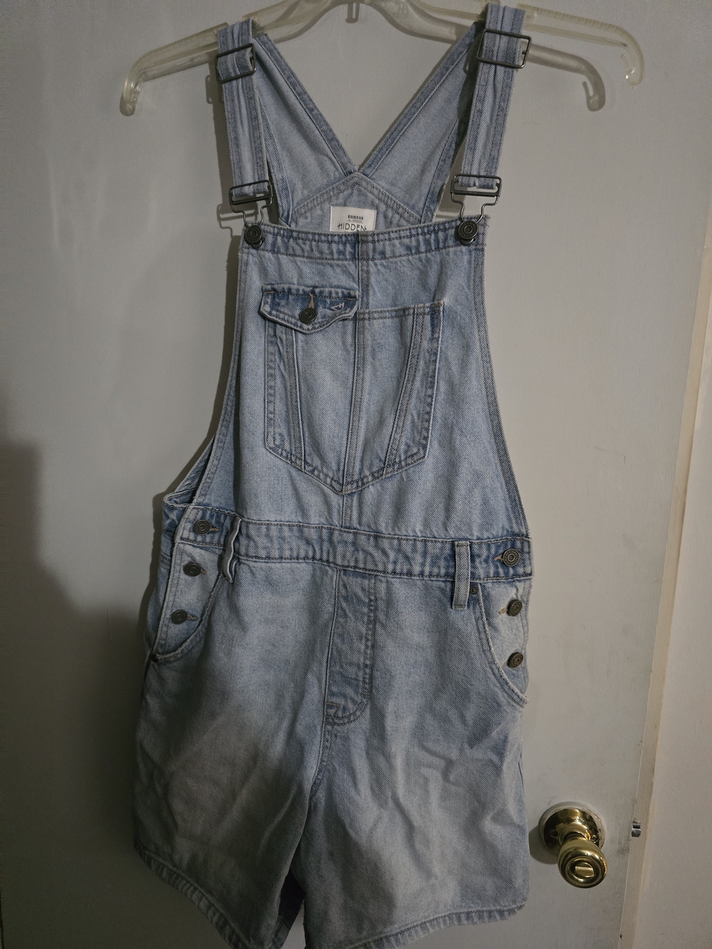 Light Blue Denim Short Overalls for Women - Classic Casual Jean Shorts Medium